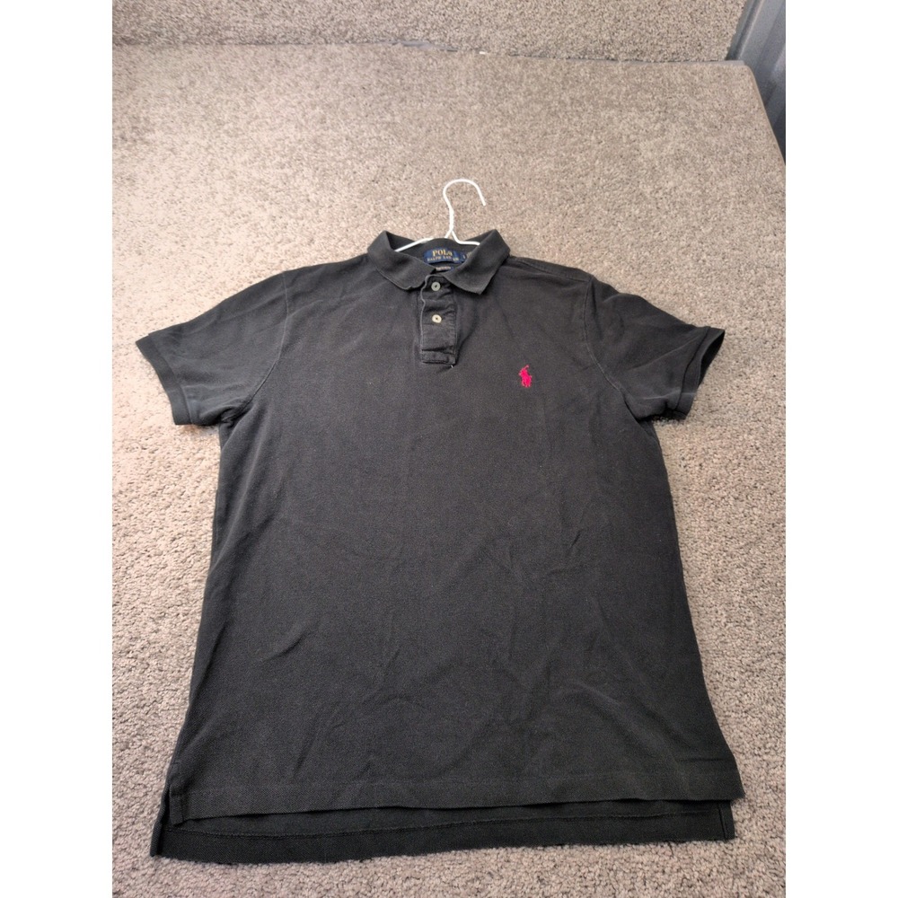 Polo Ralph Lauren‎ Mens Large Custom Slim Fit Black Polo Shirt Pink Pony Logo